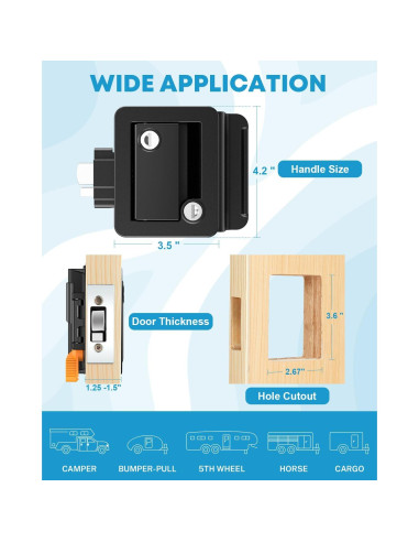 Cerradura de Puerta de RV Kohree con Pestillo de Paleta Negro