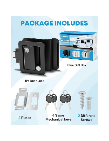 Cerradura de Puerta de RV Kohree con Pestillo de Paleta Negro