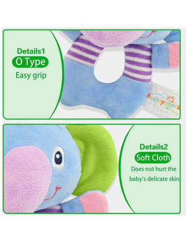 Sonajero de Elefante de Peluche RIY para Bebés - 18x10 cm