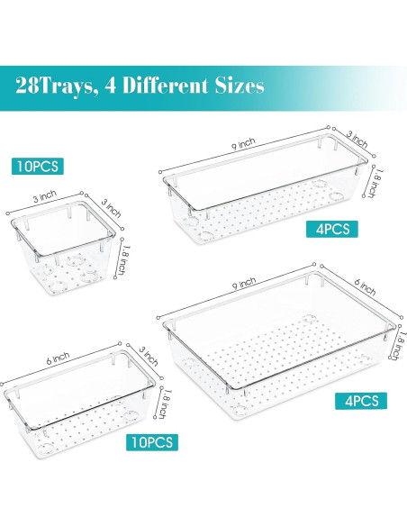 Juego de Organizadores de Cajones MERATIA 28 Piezas Transparente