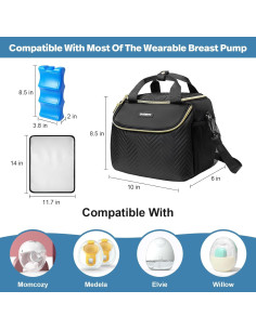Bolsa Térmica Extractor de Leche Materna Negra - Compatible con Medela, Elvie, Momcozy 2