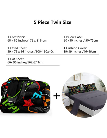 Juego de Ropa de Cama Individual ROWADALO 5 Piezas Gamer 3D