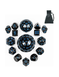 Juego de Dados Poliedricos DND 15 Piezas Poludie Negro/Azul