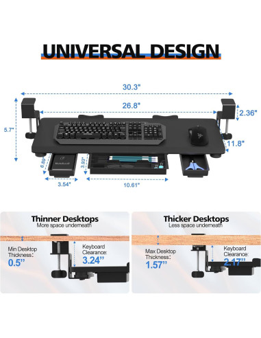 Bandeja de Teclado Deslizante OUKMIC 68.6x30.5cm Negro