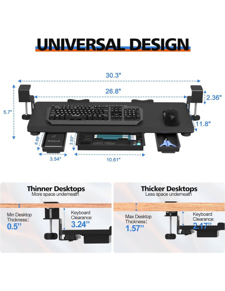 Bandeja de Teclado Deslizante OUKMIC 68.6x30.5cm Negro