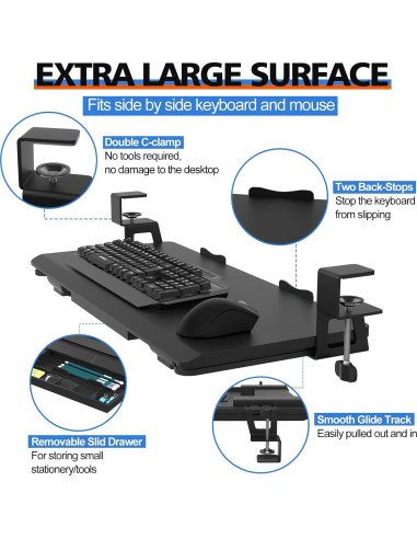 Bandeja de Teclado Deslizante OUKMIC 68.6x30.5cm Negro