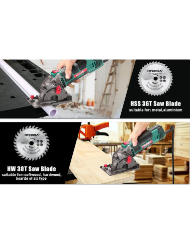 Sierra Circular Compacta HYCHIKA 85mm 4500RPM 4A para Madera y Plástico
