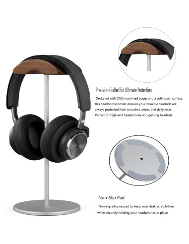 Soporte para Auriculares SELLWELL de Aluminio y Madera Plata
