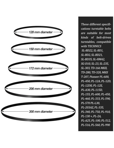 10 Correás de Goma para Giradiscos Frienda - 5 Tamaños