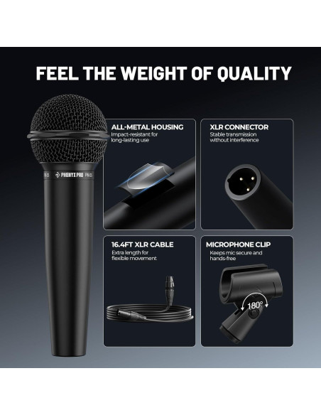 Micrófono Dinámico Phenyx Pro PM-25 con Cable XLR 5m