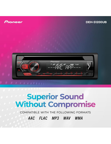 Receptor CD Pioneer DEH-S1200UB - USB, AUX, 50W x 4, Bluetooth