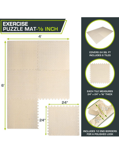 Alfombra de Ejercicio Puzzle ProsourceFit 1.27 cm 2.23 m 6 Azulejos