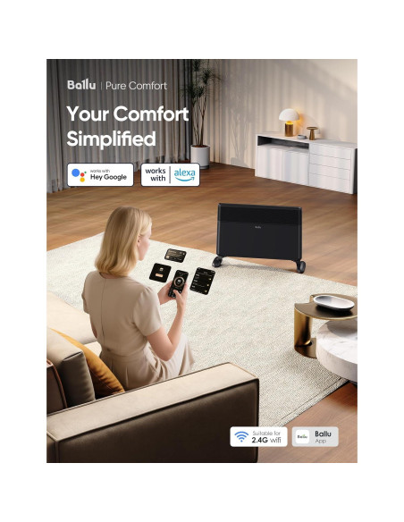 Calefactor de Panel de Convección Ballu 1500W WiFi Negro