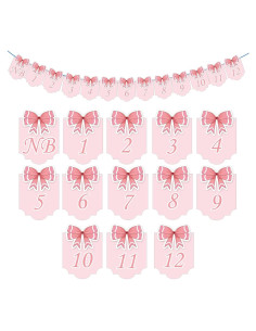 Banner Fotográfico 12 Meses Bebé Moño Rosa - Remerabel