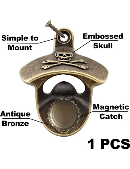 Abrebotellas de Pared Magnético HAIICEN Calavera Bronce 8x6.5cm