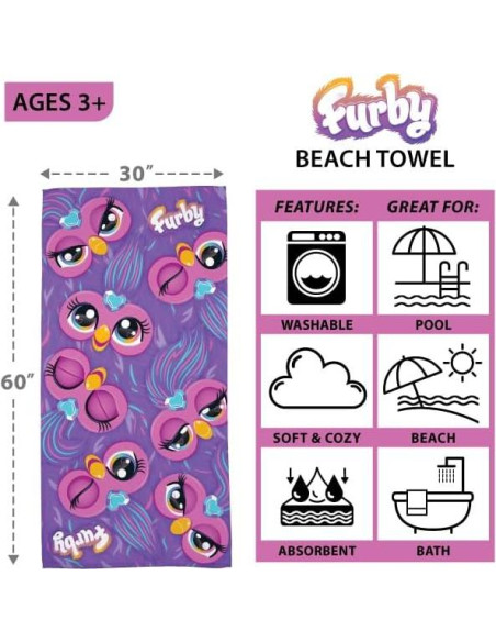 Toalla de Playa Furby Vibrante 76x152 cm Suave Multicolor