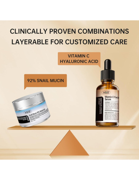 Juego de Cuidado de la Piel VGO - Hidratante Caracol 50g y Suero Vitamina C 30g