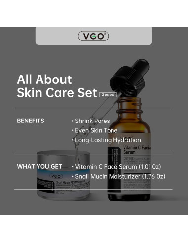 Juego de Cuidado de la Piel VGO - Hidratante Caracol 50g y Suero Vitamina C 30g