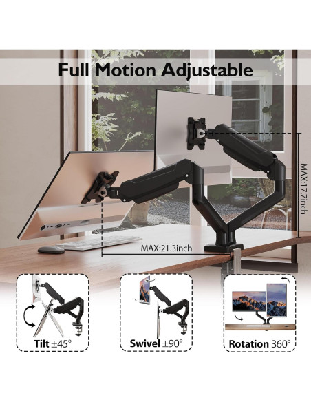 Soporte de Monitor BONTEC GDM7502 Doble Resorte Gas 33-81 cm
