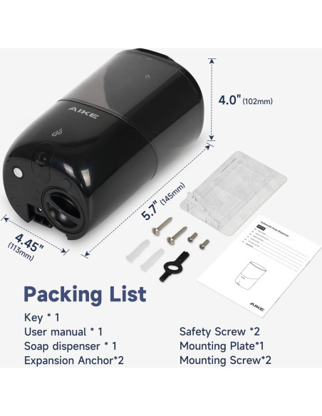 Dispensador Automático de Jabón AIKE AK1216 Negro 650 ml