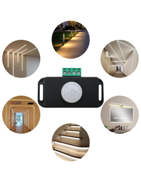 Sensor PIR 12V-24V QDenglamp para Luz de Movimiento Negro