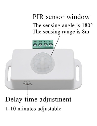 Sensor PIR 12V-24V QDenglamp para Luz de Movimiento Negro