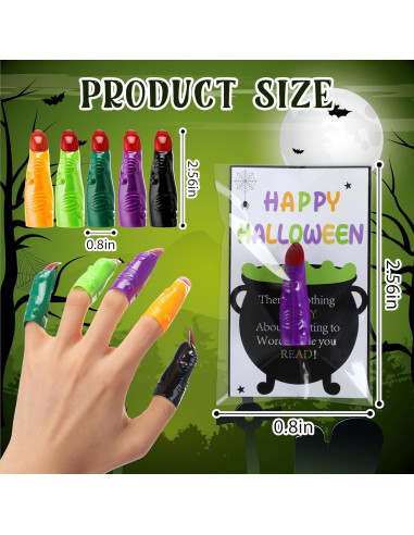 60 Dedos de Bruja Halloween Vertintong + Tarjetas y Bolsas