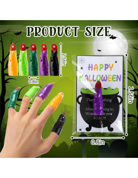 60 Dedos de Bruja Halloween Vertintong + Tarjetas y Bolsas
