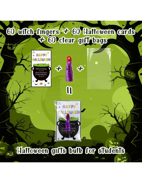 60 Dedos de Bruja Halloween Vertintong + Tarjetas y Bolsas