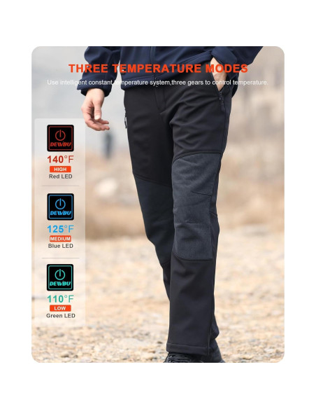 Pantalones Calentados DEWBU para Hombre 12V Softshell Negro