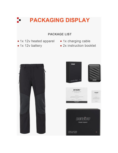 Pantalones Calentados DEWBU para Hombre 12V Softshell Negro