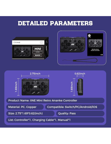 Controlador Inalámbrico Mini Weutop Negro para Switch y PC