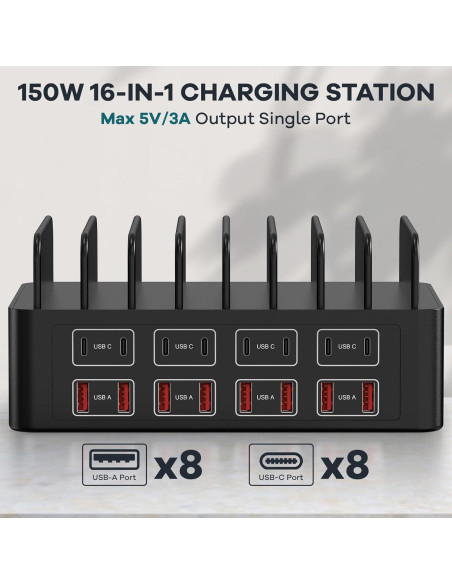 Estación de Carga Rápida 150W RUANSZZ 16 Puertos USB-C