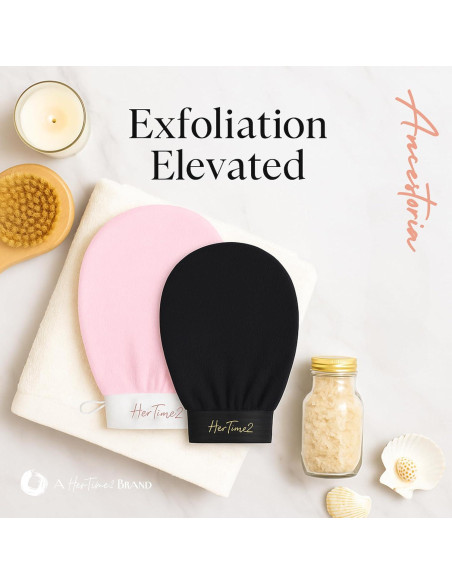 Guantes Exfoliantes Coreanos HerTime2 - Paquete de 2, Rosa y Negro