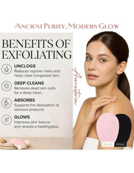 Guantes Exfoliantes Coreanos HerTime2 - Paquete de 2, Rosa y Negro