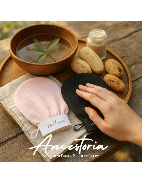 Guantes Exfoliantes Coreanos HerTime2 - Paquete de 2, Rosa y Negro