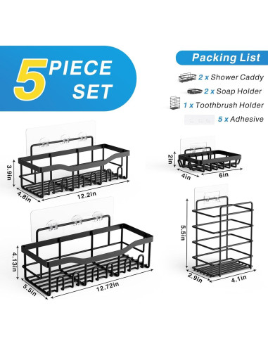 Organizadores de Ducha EUDELE, Paquete de 5, Acero Inoxidable