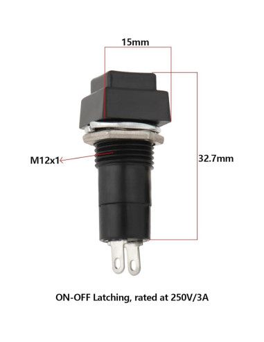 10 Interruptores Latching 12mm YINETTECH SPST 250V 3A