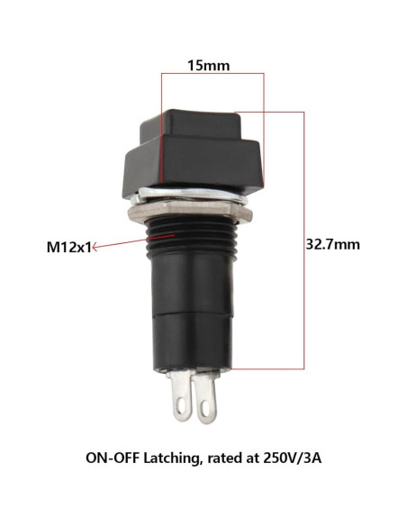 10 Interruptores Latching 12mm YINETTECH SPST 250V 3A