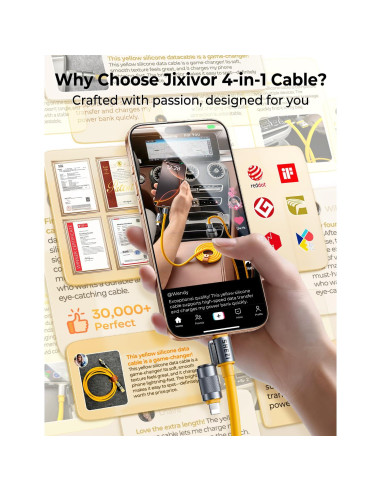 Cable USB C 4 en 1 Jixivor 220W Silicona Carga Rápida 1.52m