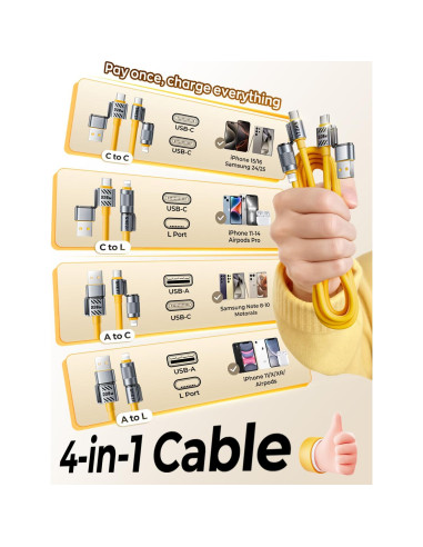 Cable USB C 4 en 1 Jixivor 220W Silicona Carga Rápida 1.52m