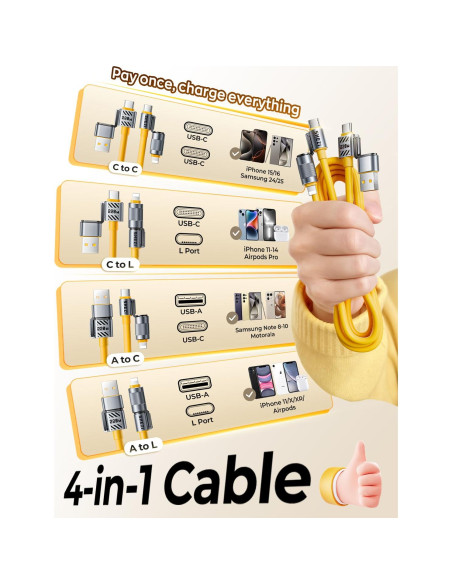 Cable USB C 4 en 1 Jixivor 220W Silicona Carga Rápida 1.52m