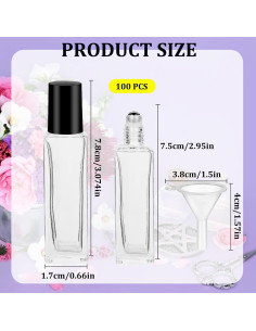 100 Botellas de Rodillo 10ml Hzmssore Vidrio Cuadradas Negras 2