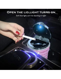 Cenicero de coche eing con luz LED azul y tapa abatible 2