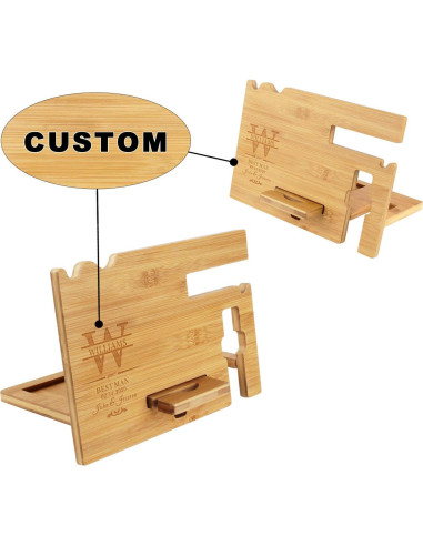 Estación de Acoplamiento de Madera Personalizada Awofer - Organizador de Mesita de Noche con Carga Inalámbrica