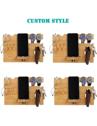 Estación de Acoplamiento de Madera Personalizada Awofer - Organizador de Mesita de Noche con Carga Inalámbrica