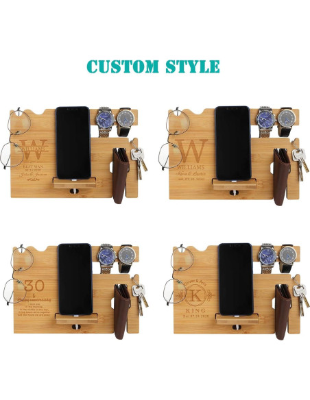 Estación de Acoplamiento de Madera Personalizada Awofer - Organizador de Mesita de Noche con Carga Inalámbrica