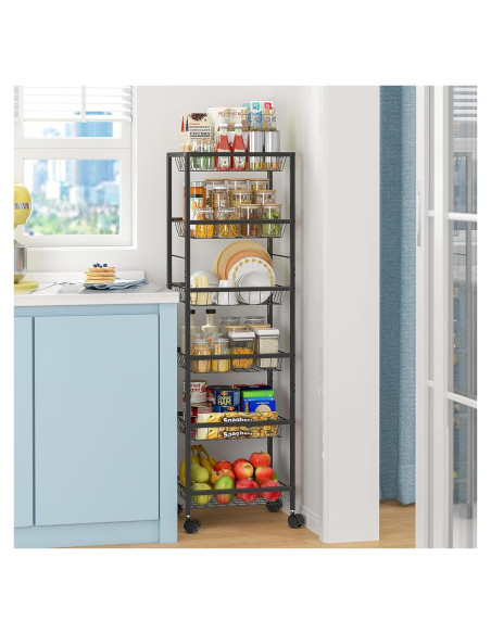 Carrito de Almacenamiento 3IngSeagulls 6 Niveles Metal Negro