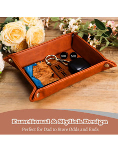 Bandeja de Valet Personalizada BPTZPL Cuero Marrón 24.4x20.8cm 2