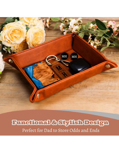 Bandeja de Valet Personalizada BPTZPL Cuero Marrón 24.4x20.8cm